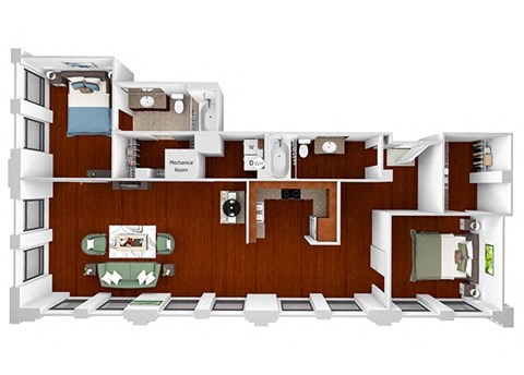 Floor plan for 2 beds, 2 baths, 1375 sqft